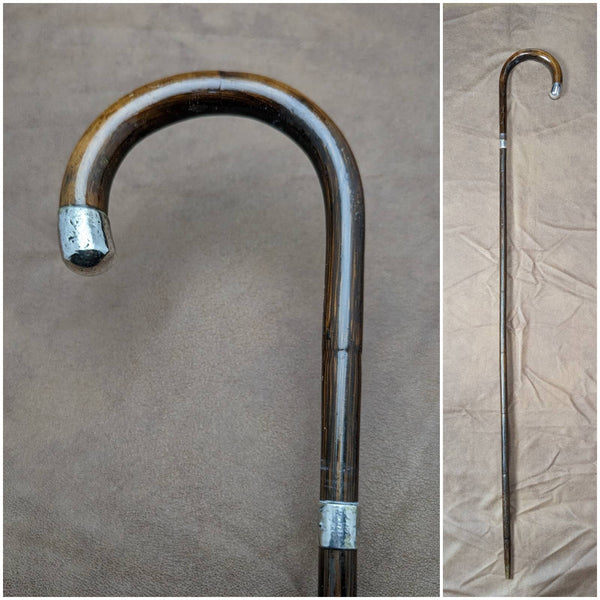 1912 British Antique Gentleman's Lightweight Walking Stick with Curved Handle 91cm